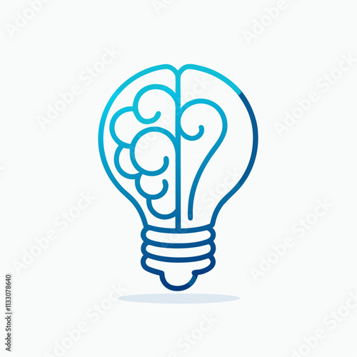 Creative brain concept, intelligent creation vector logo. Light bulb with half of human anatomical brain illustration (5)