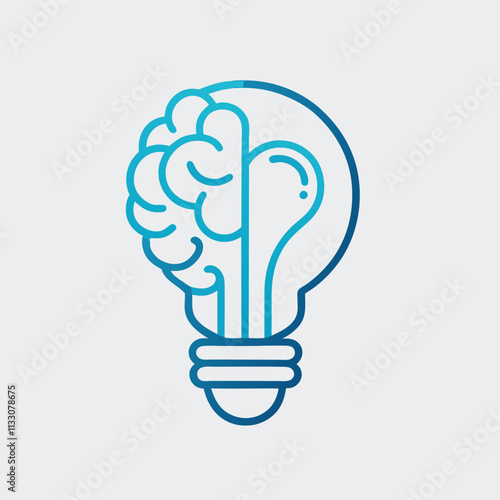 Creative brain concept, intelligent creation vector logo. Light bulb with half of human anatomical brain illustration (4)