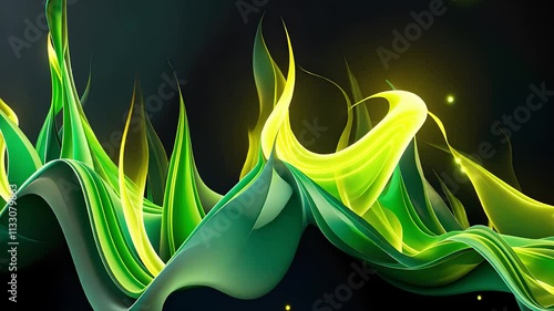 Abstract Green and Yellow Light Waves with Flowing Energy and Glowing Effects on Dark Background

 photo