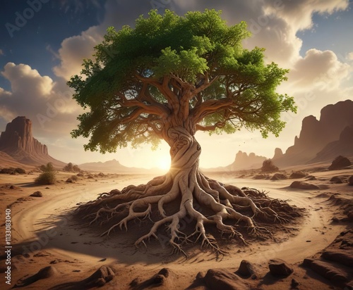 Roots of the Tree of Life extending into the earth , dimensionality, earthy photo