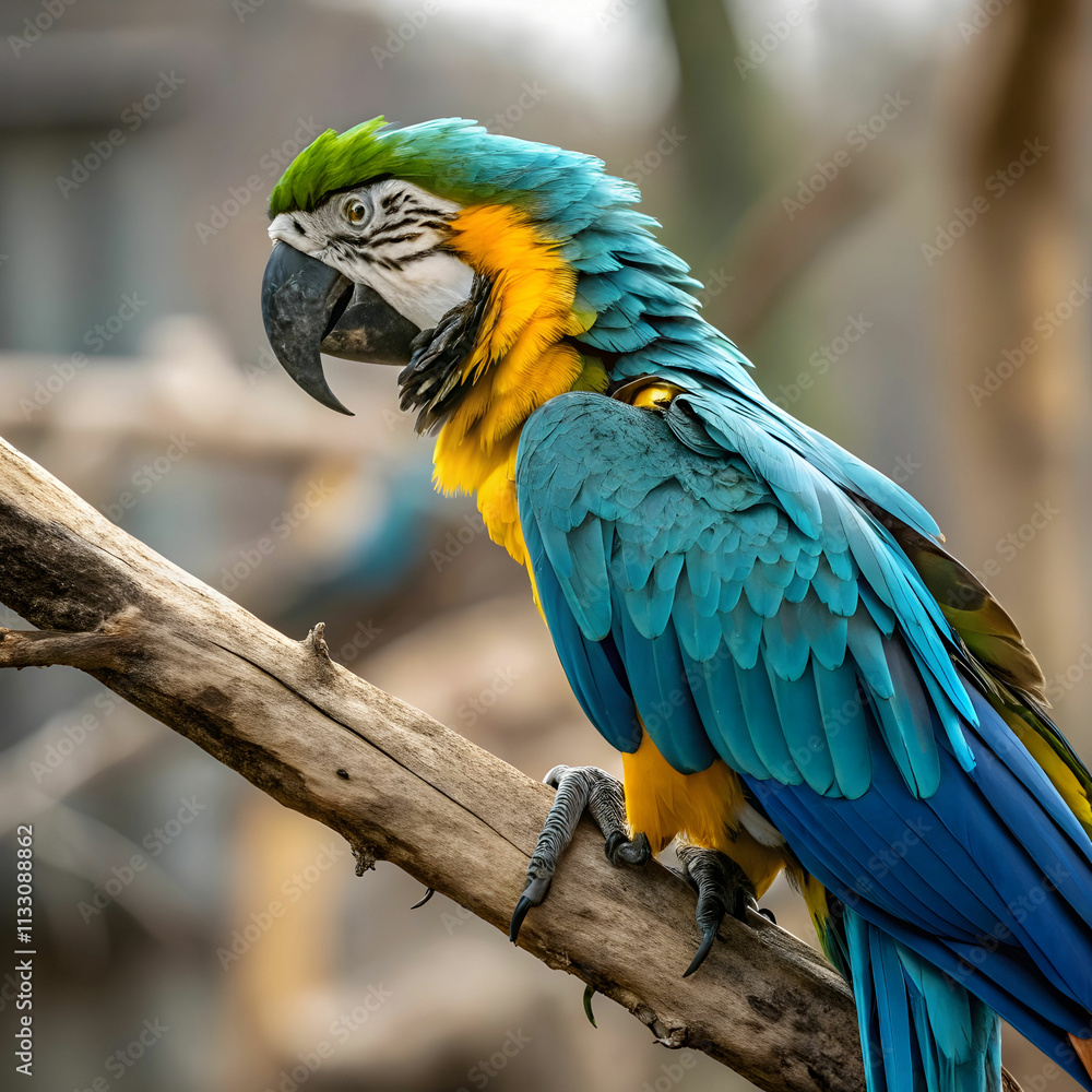 Obraz premium tropical macaw perched vibrant feathers in focus