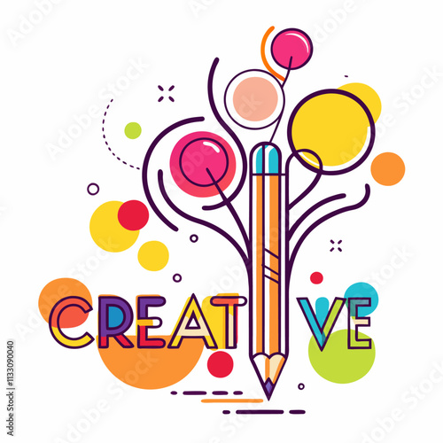 Creative word with pencil instead of letter I, ideas and creativity concept, vector illustration (6)