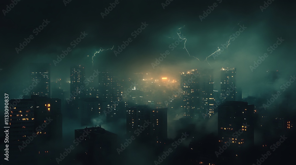 Lightning strike over the city Lightning strike over the city