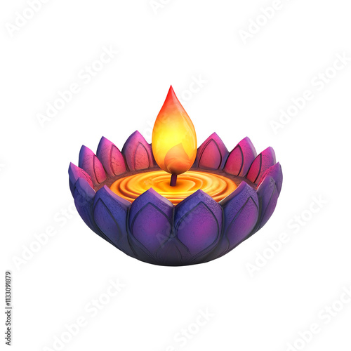 Diwali diya colorful lamp isolated on transparent background remove png, clipping path