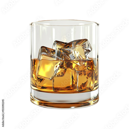 Glass of whiskey with ice isolated on transparent background remove png, clipping path