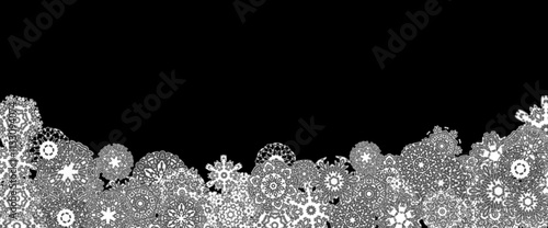 Abstract pattern of falling transparent snowflakes on a translucent background. Perfect for a banner, greeting card, Christmas or New Year card, invitation or wrapping paper