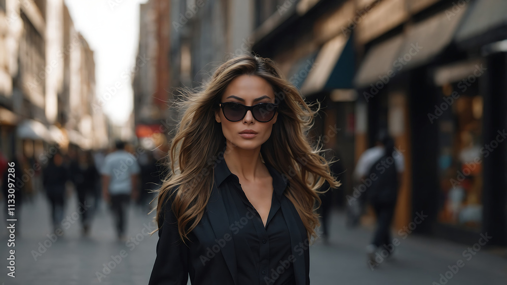 Obraz premium Glamorous Woman on City Street in Modern Style