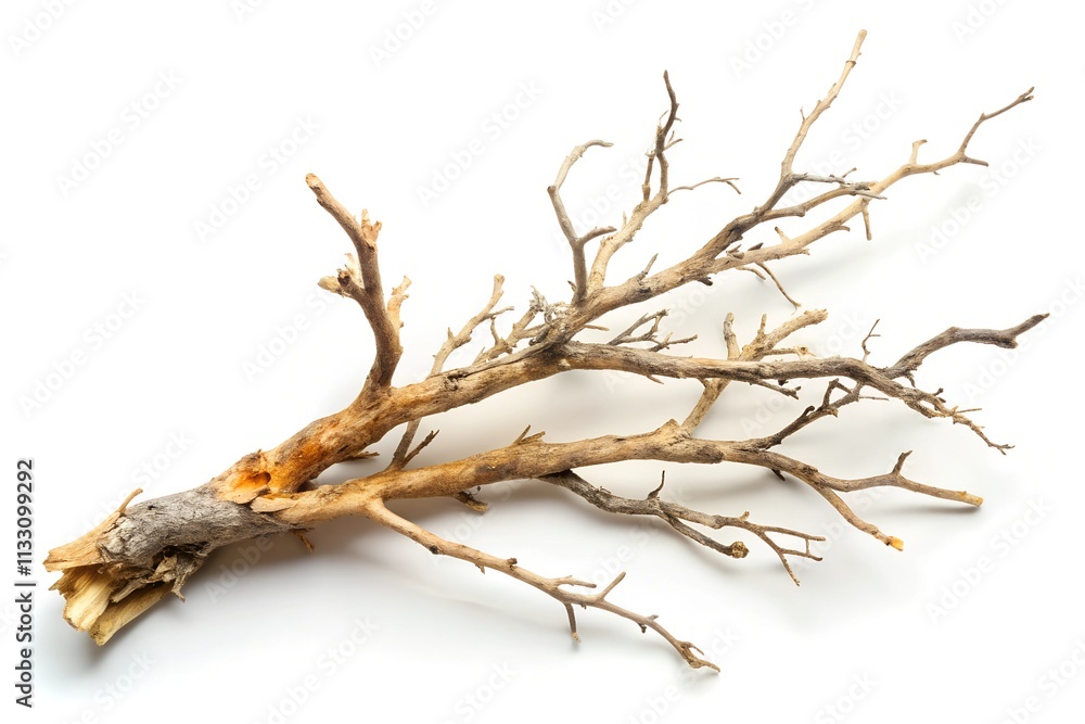 Fototapeta premium Dry branch of a tree isolated on white background