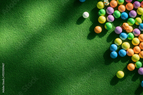 Colorful Golf Balls on Green Turf Illustration photo