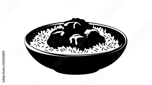 Chicken tikka masala with rice and garnished sauce, Food Illustration