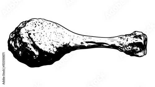 Close-up of a fried chicken drumstick, showing the crispy exterior, Food Illustration