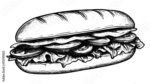 Close-up of a veggie dog with plant-based sausage and garnished with condiments, Food Illustration