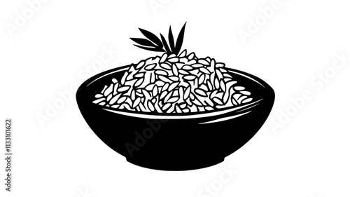 Neatly arranged pilaf in a deep, round bowl with minimal garnish, Food Illustration