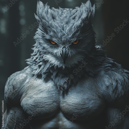 Muscular Anthropomorphic Owl with Fierce Look
 photo