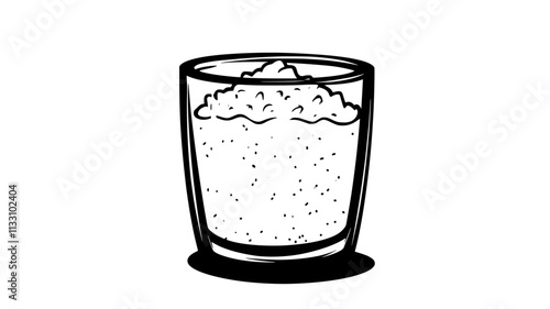 Single portion of rice pudding in a clear glass, no elements, Food Illustration