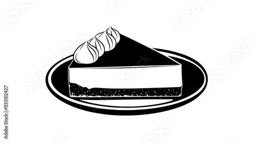 Slice of cheesecake on a plate, showing creamy texture and firm crust, Food Illustration