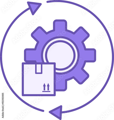 Colored Reverse Logistics Icon. Vector Illustration. Cargo Box and Gear. Returning Product to Manufacturer for Recovery or Disposal. Delivery Service