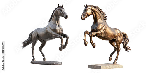 Bronze Rearing Horse Sculpture on a Transparent Background