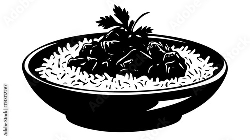 Chicken tikka masala with rice and garnished sauce, Culinary Vector Graphic