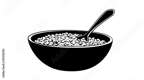 Close-up view of dry cereals inside a large bowl with a spoon, Culinary Vector Graphic