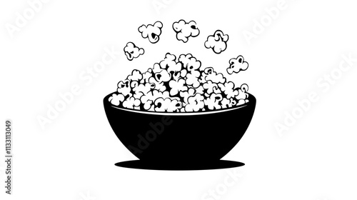 Large bowl of buttered popcorn, with popped kernels overflowing, Culinary Vector Graphic