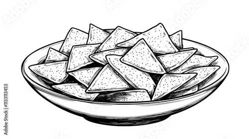 Plate of pita chips in a deep bowl with visible texture on a plain surface, Culinary Vector Graphic