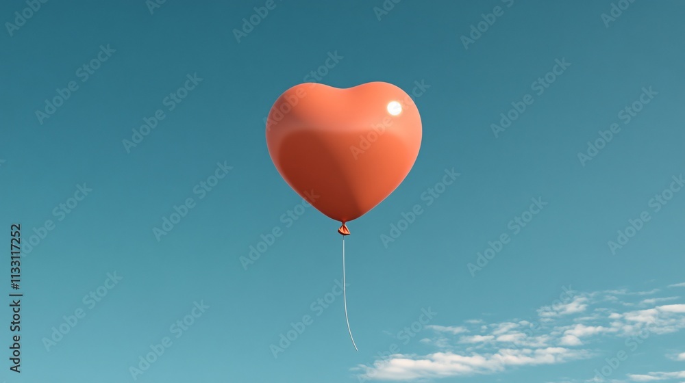 Vibrant Heart-Shaped Balloon in Bright Sky Vibrant Heart-Shaped Balloon in Bright Sky
