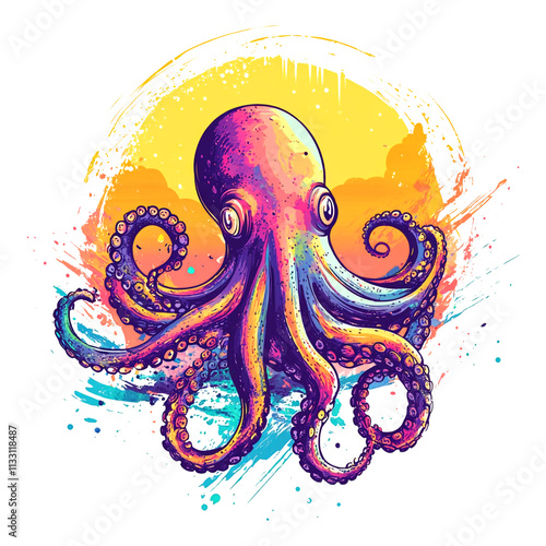 Colorful vintage octopus Vector, illustration photo