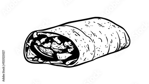 An open wrap with grilled meat and vegetables, arranged horizontally, Food Digital Art