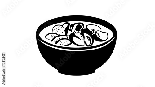 Bowl of chowder soup with seafood, potatoes, vegetables, and thick broth, Food Digital Art