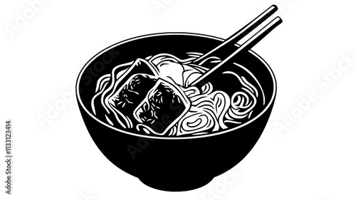 Close-up of ramen noodles in a bowl with meat, vegetables, and boiled egg, Food Digital Art