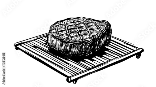 Filet mignon steak on a grill with visible sear marks, Food Digital Art
