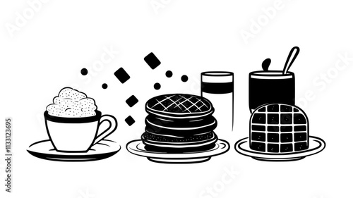 Gluten-free breakfast setup with pancakes and waffles on separate dishes, Food Digital Art