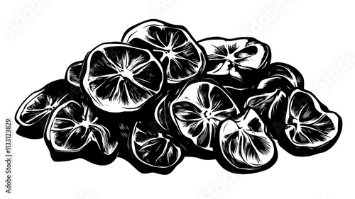 Handful of dried apple slices in a slightly irregular pattern, Food Digital Art