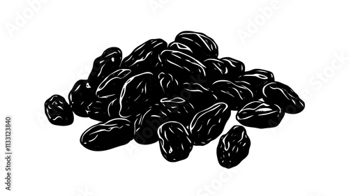 Handful of raisins spread out on a flat surface, Food Digital Art