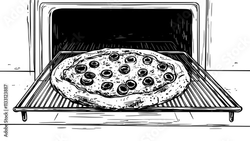 Margherita pizza cooling on a wire rack after baking in a traditional oven, Food Digital Art