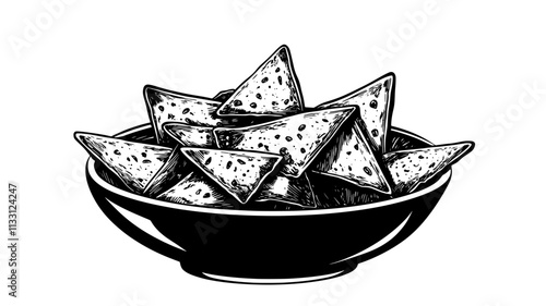 Plate of pita chips in a deep bowl with visible texture on a plain surface, Food Digital Art