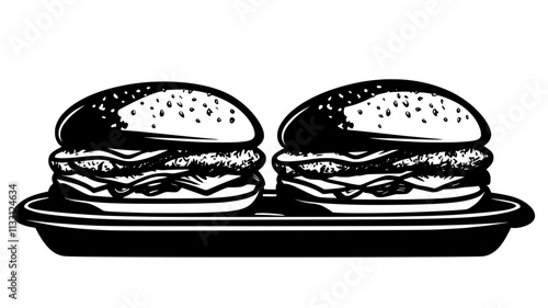 Serving tray with two chicken sandwiches arranged side by side, Food Digital Art