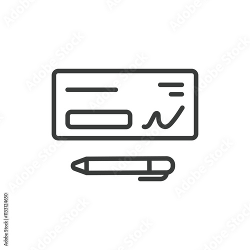 Signed check, icon in line design. Signed, check, payment, bank, finance, cash, transfer on white background vector. Signed check editable stroke icon