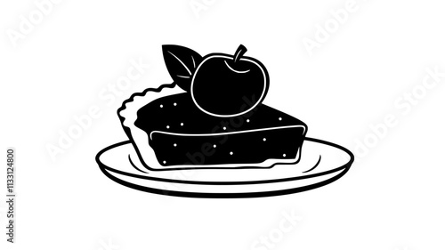 Slice of pie on a plate, showing baked apples and a flaky, intact crust, Food Digital Art