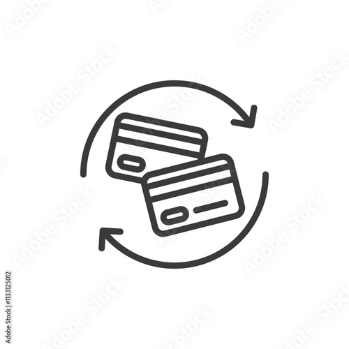 Renew credit cards, icon in line design. Renew, credit, cards, payment, bank, finance, update on white background vector. Renew credit cards editable stroke icon