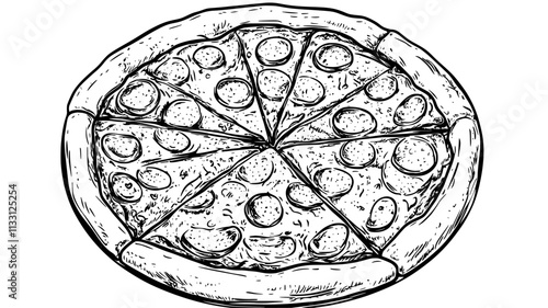 Whole Margherita pizza with tomato base and evenly distributed toppings, Food Digital Art