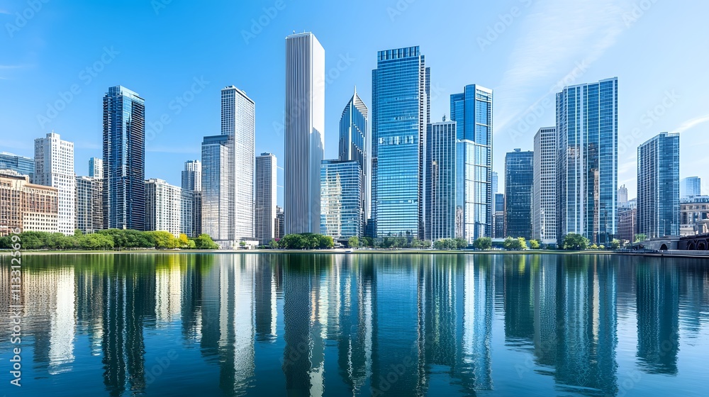 Obraz premium Cityscape Skyline Reflected In Calm Water