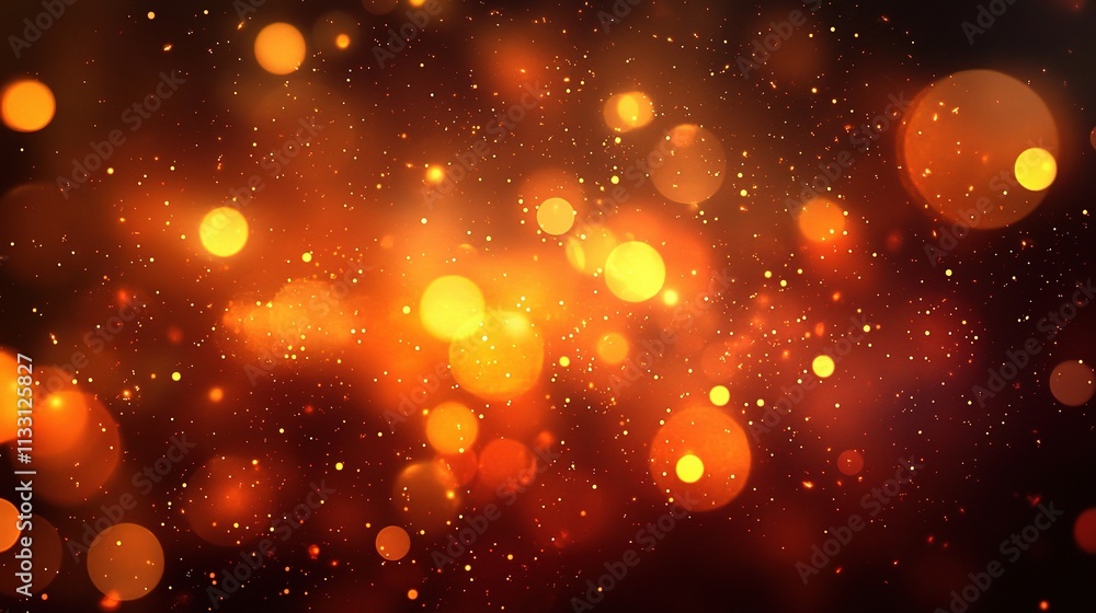 Obraz premium Fiery Ember Bokeh: Abstract background of warm, orange and red bokeh lights, perfect for autumn, winter, or holiday themes. Evokes feelings of warmth, coziness, and celebration.