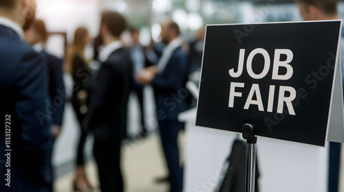 Job fair event signage professional conference center career opportunities networking closeup view