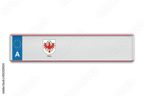 Car number plate of Austria. Vehicle registration license of Austrian region Tirol