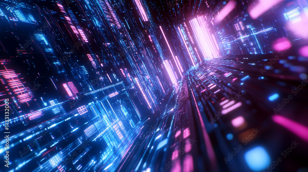 Fototapeta premium Futuristic digital landscape with vibrant neon lights.
