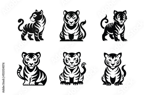 richard parker, shere khan, Tigerstar, tigris baby-tiger silhouette vector illustration