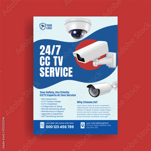 cctv installation and security services editable print ready flyer or poster template suitable for brochure cover design with 3d cctv camera illustration design