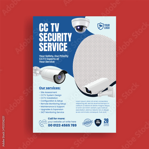 Cctv installation Digital safety and security service agency editable print flyer or poster template design  suitable for brochure cover design with 3d cctv camera illustration